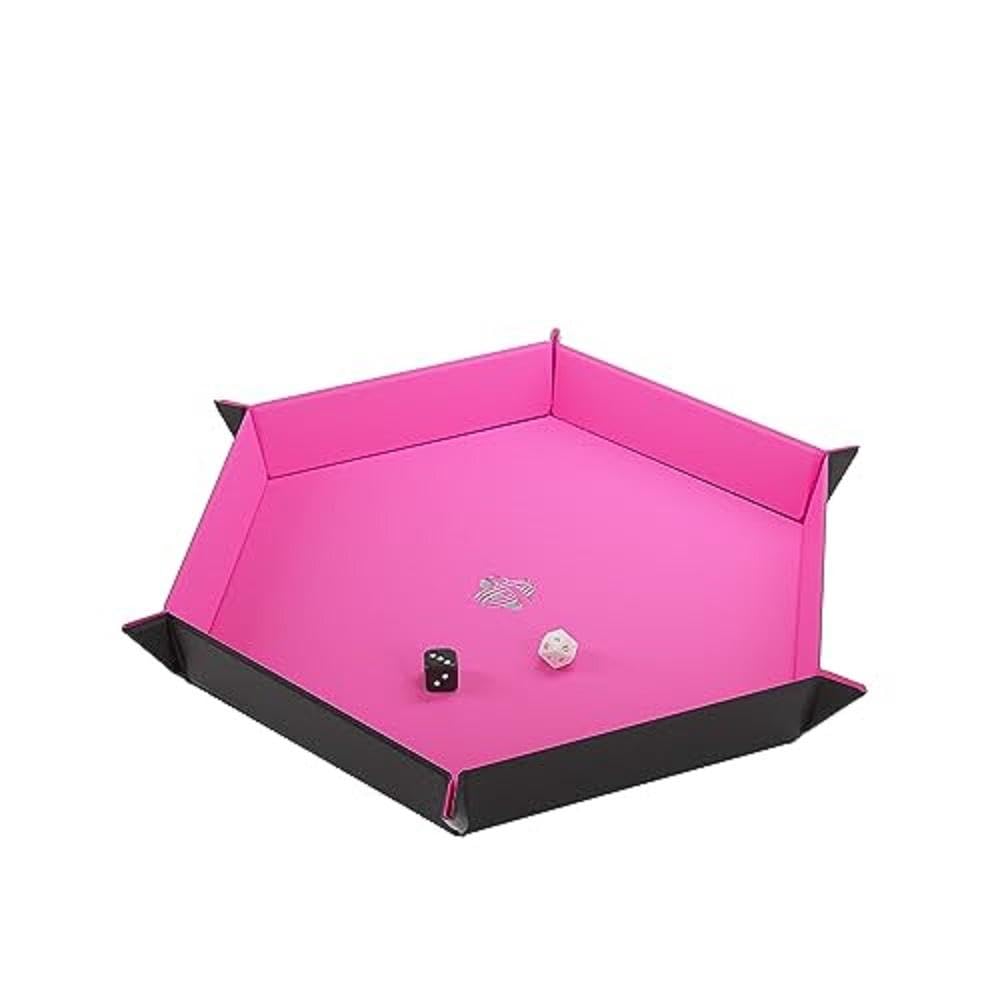 Gamegenic Magnetic Dice Tray - Hexagonal Reversible Dice Tray for Board Games, Black/Pink