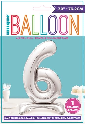 Majestic Silver Number 6 Foil Balloon - 76cm Standalone Party Decor
