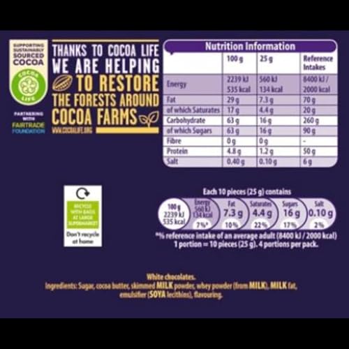 Cadbury - White Chocolate Giant Buttons, Bite Size Treats, 100 g