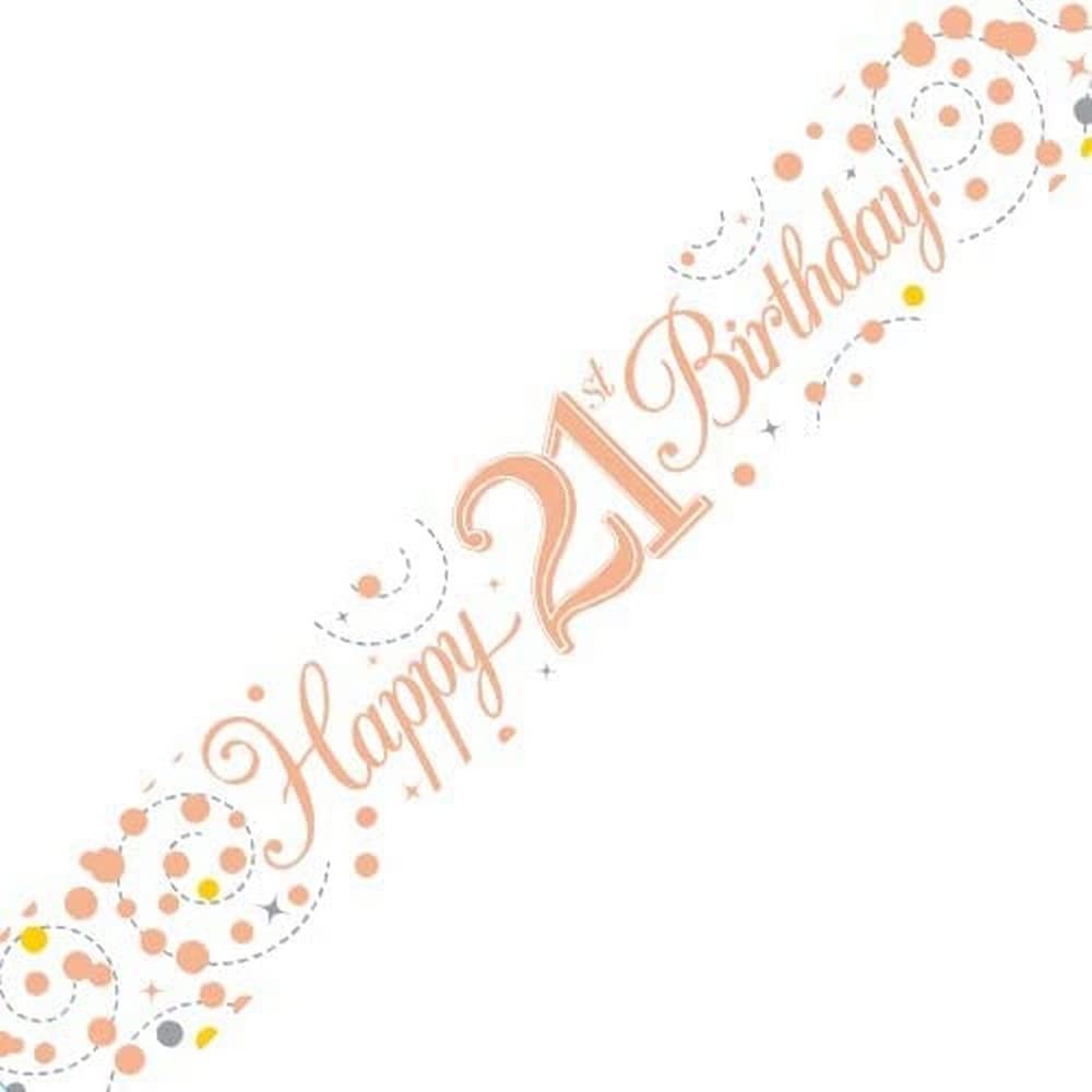 OakTree 21st Birthday Banner - Sparkling Fizz Holographic Rose Gold | 2.7m Length 1