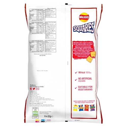Walkers Squares Variety Multipack Snacks Crisps 6x22g