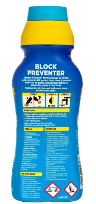 Buster Block Preventer - 500ml Pack of 3 | Deep Clean Drain & Pipe Unblocker for Kitchen & Bathroom