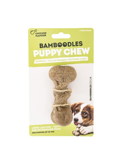 Bamboodles Puppy Chew Toy - Chicken Flavour I-Bone Shape for Small Dogs