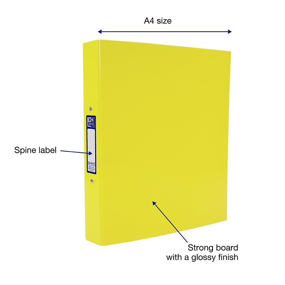 Oxford Premium A4 Ring Binder, Yellow Single Folder, 25mm Capacity, Laminated Paper on Board