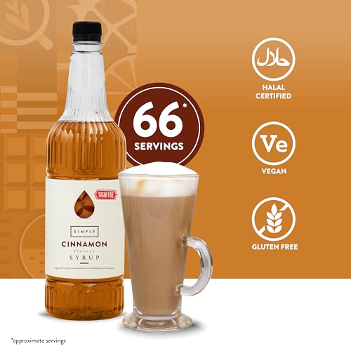 Simply - Sugar Free Cinnamon Syrup, Low Calorie Vegan & Nut Free Flavoured Syrup for Coffee, Cocktails & Baking (1 Litre)