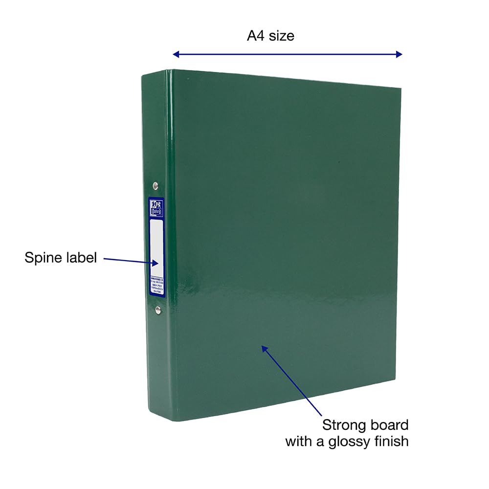 Oxford Premium A4 Ring Binder, Dark Green Single Folder, 25mm Capacity, Lam
