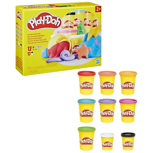 Play-Doh Favorite Colors 9-Pack Set with 7 Large & 2 Small Cans – Red, Orange, Yellow, Green, Blue, Purple, Pink, Black, White