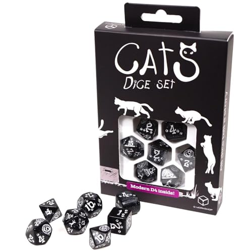 Q WORKSHOP Cats Modern Dice Set Waffle Style Polyhedral Dice (96284)