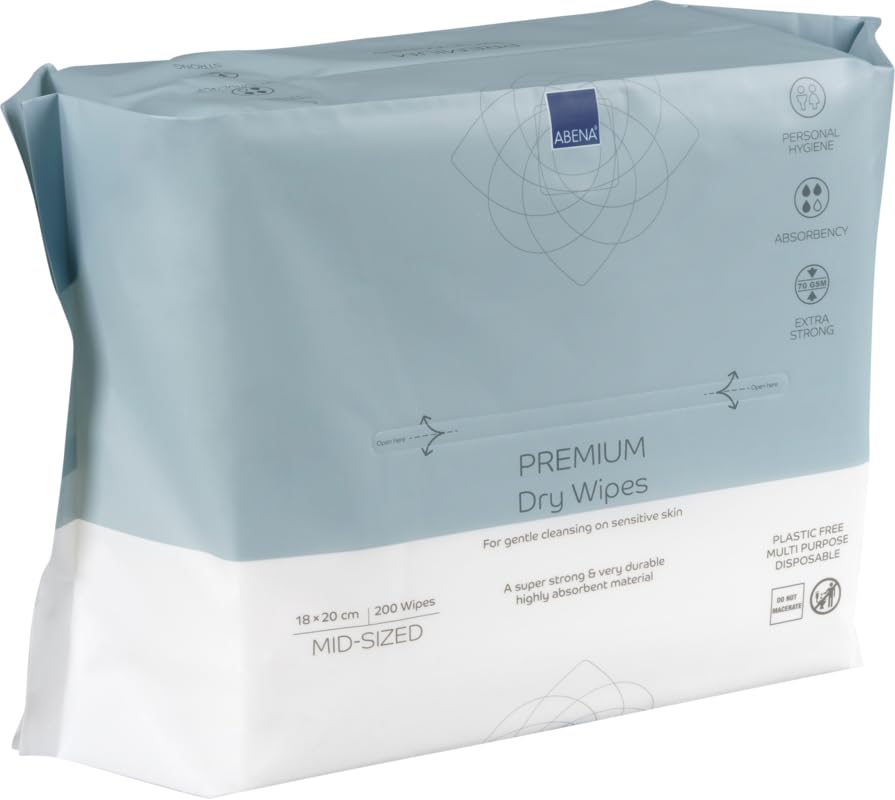 ABENA Premium Dry Wipes - Pack of 200 | 20 x 18cm | Hypoallergenic Cleansing Cloths 2