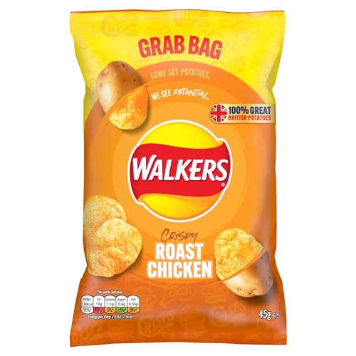 Walkers Roast Chicken Crisps 45g (Case of 32) - 100% British Potatoes, No Artificial Colours