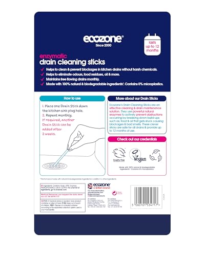 Ecozone Enzymatic Drain Sticks - Pack of 12 for Natural Drain Maintenance