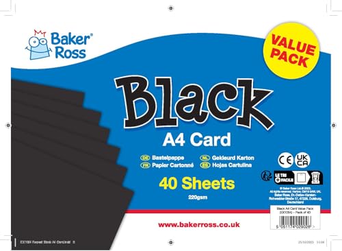 Baker Ross EX1054 A4 Black Card Pack of 40 Sheets (220 gsm) for Crafting Activities 2