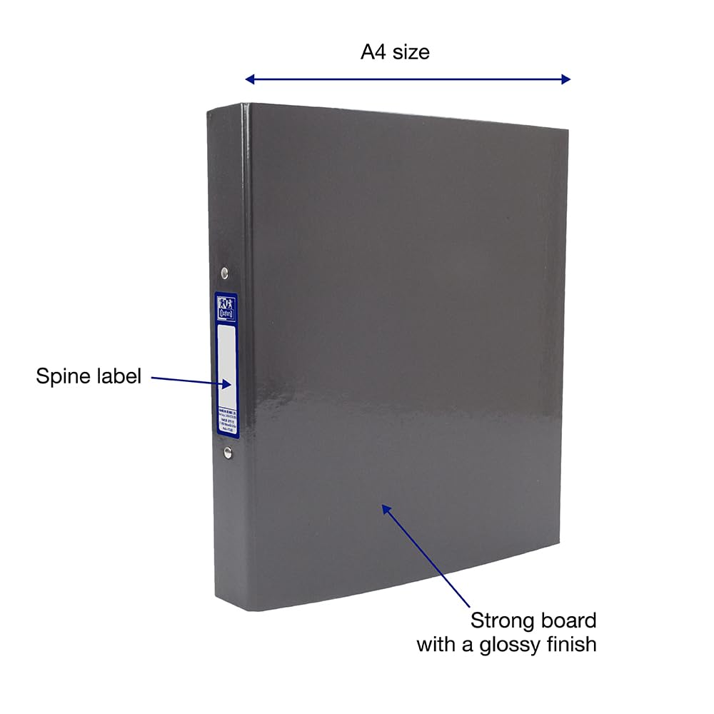 Oxford Premium A4 O-Ring Binder - Charcoal Black | 25mm Capacity | Laminated Paper on Board 2