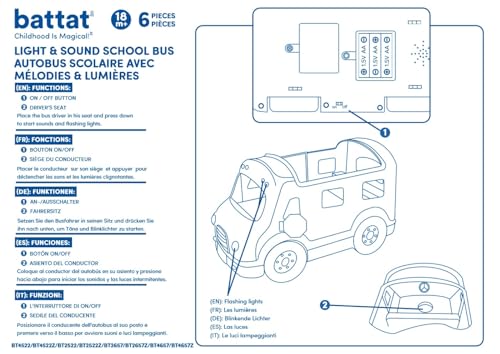 Battat Light & Sound School Bus Toy with Driver and 4 Passengers - Educational Vehicle Playset for Toddlers 18M+ 14