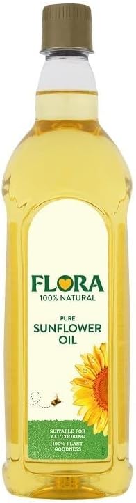 Flora Pure Sunflower Oil with Vitamin E - 100% Natural, High Smoke Point Cooking Oil, 1L