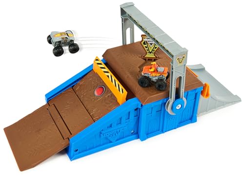 Monster Jam Mini Freestyle Flip Arena Playset - 2 Mini Trucks & Portable Storage for Ages 3+
