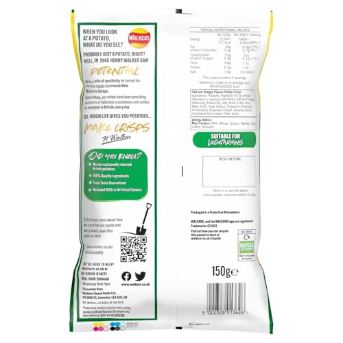 Walkers Salt & Vinegar Crisps 150g Sharing Bag