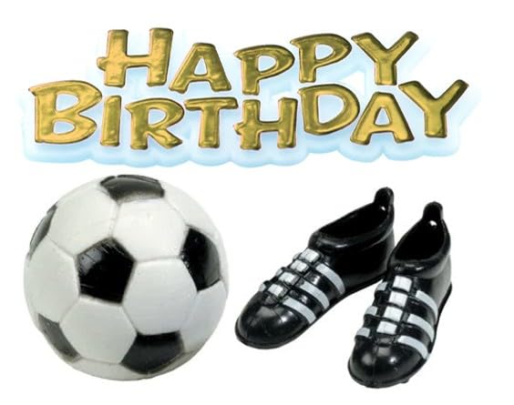 Anniversary House Football, Boots & Happy Birthday Gold Motto Cake Topper Set | Plastic | Reusable 1