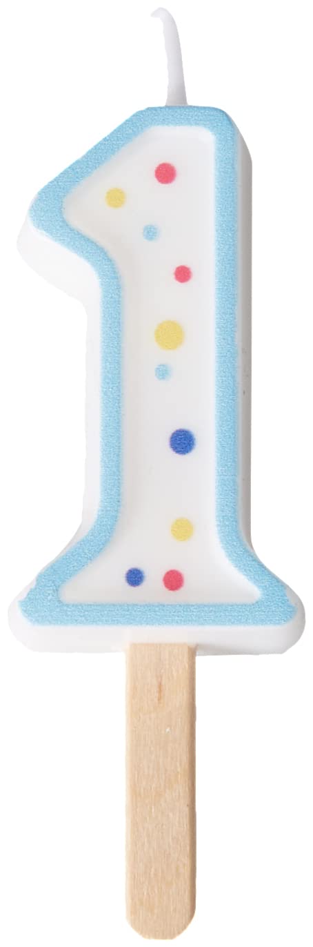 PME Blue Number 1 Birthday Candle - 4.3 cm Small Size | Polka Dot Pattern 1