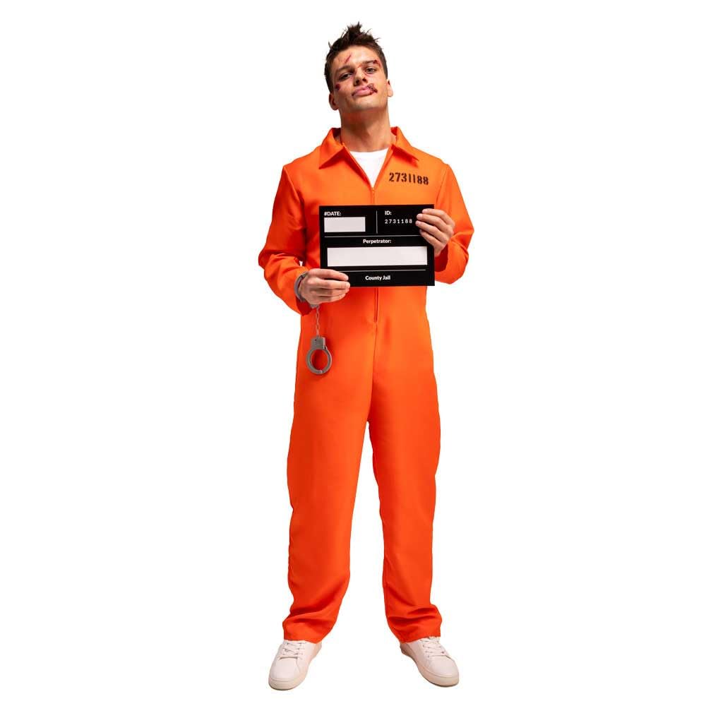 Wicked Costumes Men's Orange Convict Costume with Handcuffs & ID Board - Adult Fancy Dress 7