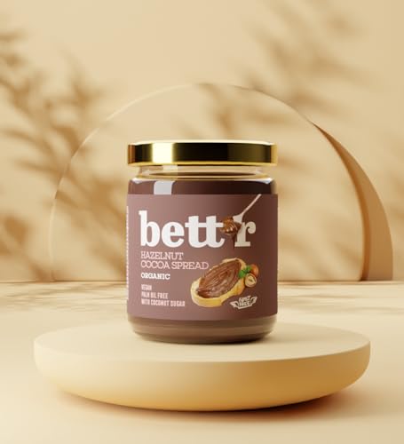 Bett"r Hazelnut Cocoa Cream - Organic Vegan Spread, Palm Oil Free, 100% Plant-Based