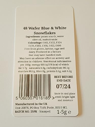Toppercake Edible Wafer Snowflake Cake Toppers - Blue and White, 48-Piece Pack
