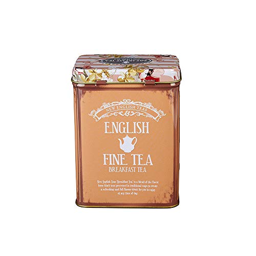 New English Teas - Floral Tea Tin with 125g Loose-Leaf English Breakfast Tea