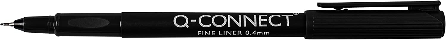 Q-Connect Fineliner Pen - 0.4mm Fine Tip, Black Ink | Pack of 10 2