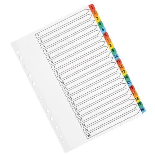 Q-Connect Index A4 Multi-Punched 1-20 Reinforced Multi-Colour Numbered Tabs KF01521 4