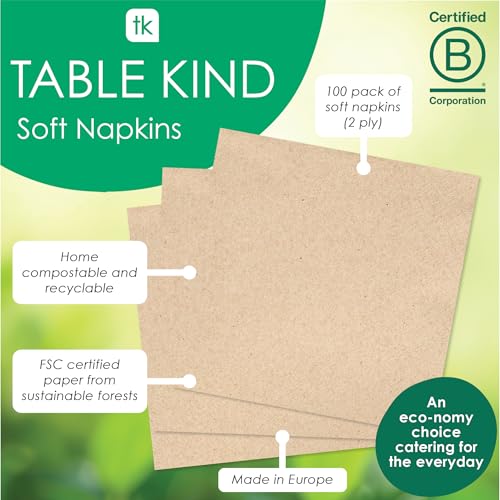 Talking Tables Table Kind 100 Pack Soft Recycled Paper Napkins Brown 2-Ply 33cm 9