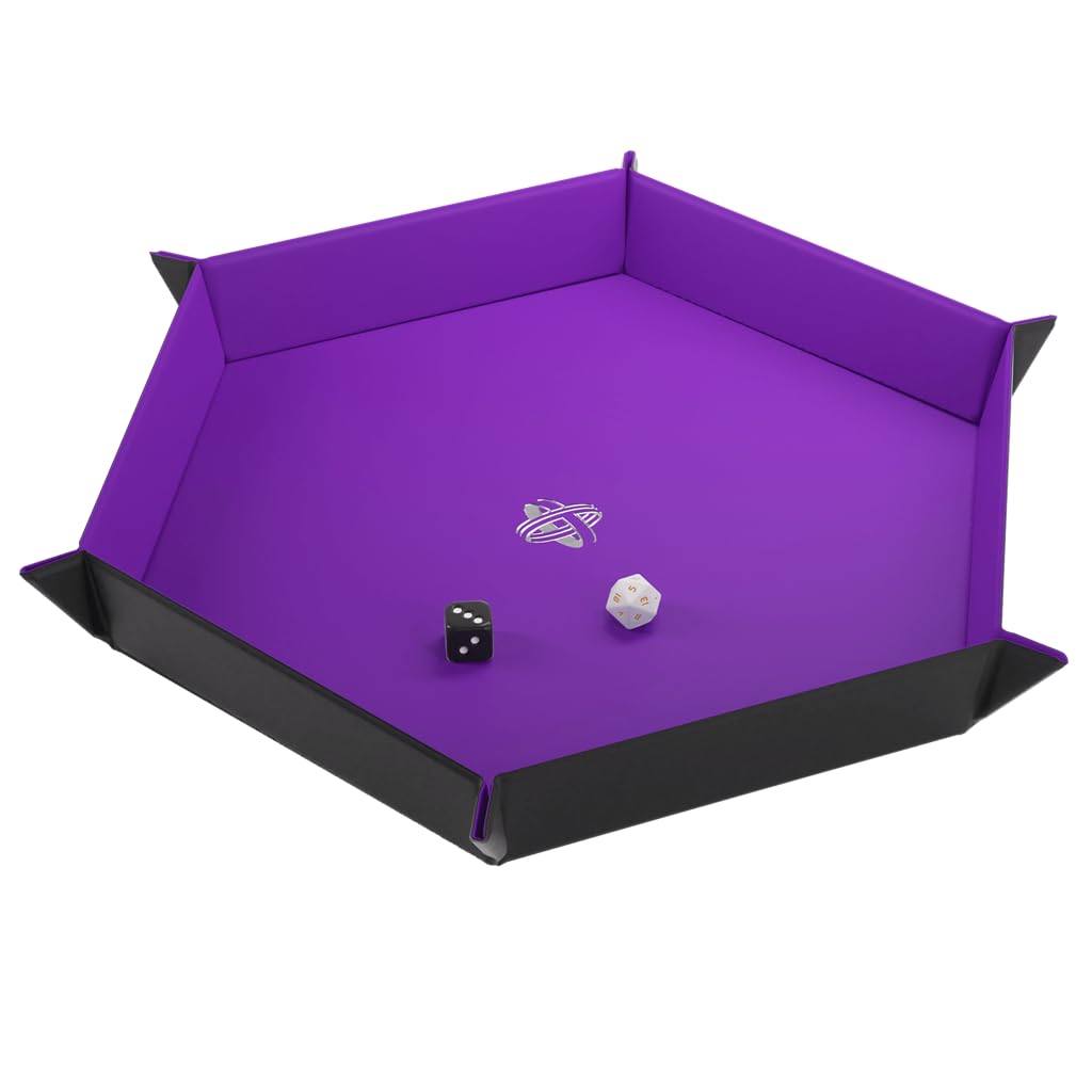 Gamegenic Magnetisches Würfeltablett – Sechseckiges, wendbares Würfeltablett für Brettspiele, Schwarz/Lila