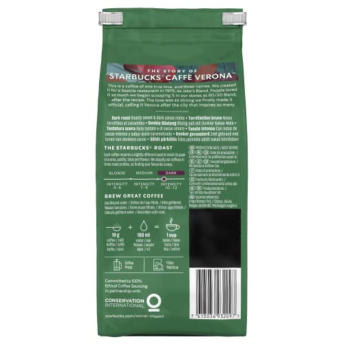 STARBUCKS - Caffè Verona Dark Roast Ground Coffee 200g (Pack of 6)