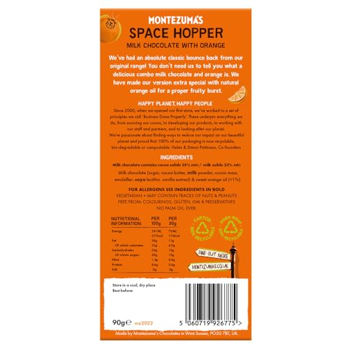 Montezuma's Space Hopper Milchschokoladenriegel mit Orange, 35 % Kakao, glutenfrei, 90 g 4