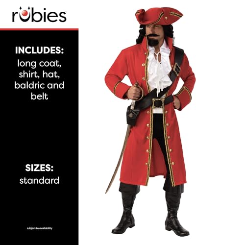 Rubies Pirate Captain Adult Costume - Standard Size (Chest 37"- 42") | Polyester | Multi Color
