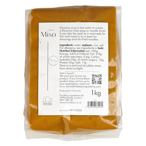 Emma Basic Miso Paste 1kg - Gluten Free, Fermented White Miso for Marinades, Salad Dressings & Stir Fry