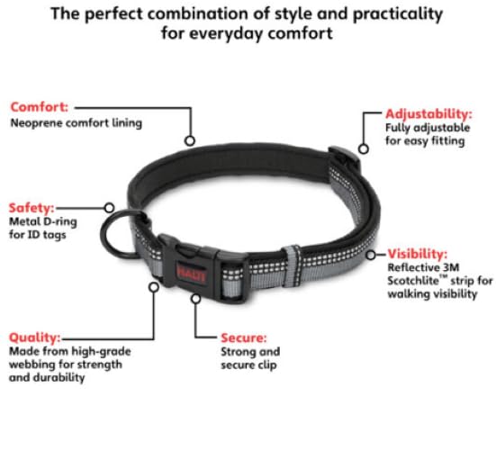 Halti Basic Collar - Large Size, Black | Durable Nylon & Neoprene Lining | Reflective Strip 4