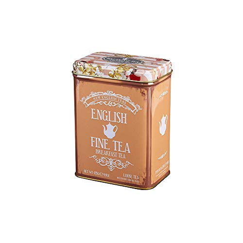 New English Teas - Floral Tea Tin with 125g Loose-Leaf English Breakfast Tea