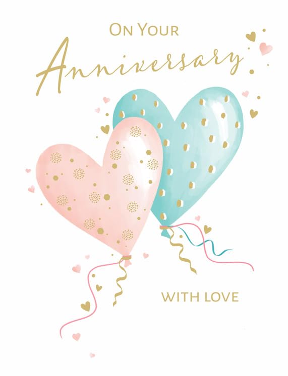 Piccadilly Greetings Anniversary Card - With Love Design | 8 x 6 Inches | Pink and Blue