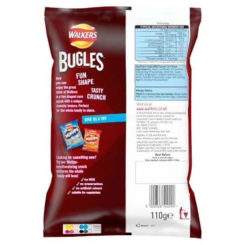 Walkers Bugles Southern Style BBQ Flavour Crisps, 110g Sharing Bag