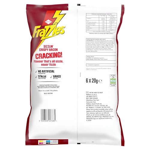 Frazzles Bacon Flavour Crisps 6pk - Baked Not Fried, 97Kcal Per Pack