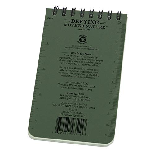 Rite in the Rain Waterproof Universal Pocket Top Wirebound Notebook | 3 x 5 Inch | 100 Pages | Green