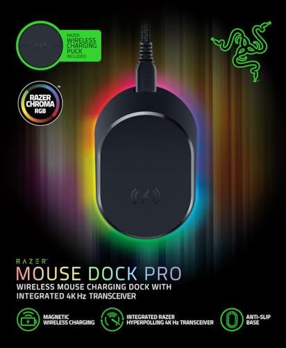 Razer Mouse Dock Pro & Charging Puck - Magnetic Wireless Charging Dock with 8K Hz Transceiver & RGB Lighting