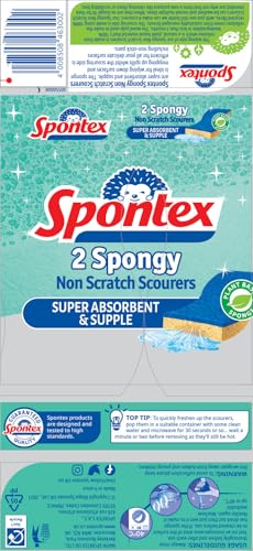 Spontex Non-Scratch Super Absorbent Sponge Scourers, Pack of 2 - Yellow