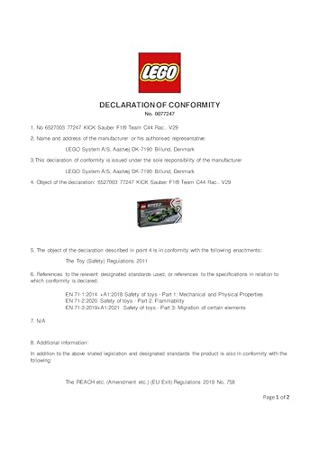 LEGO Speed Champions KICK Sauber F1 Team C44 Race Car Toy - Buildable F1 Model with Driver Minifigure for Ages 10+ 12