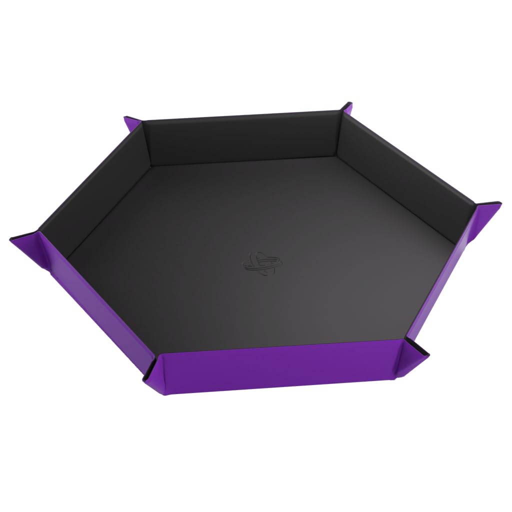 Gamegenic Magnetic Dice Tray - Hexagonal Reversible Dice Tray for Board Games, Black/Purple 3