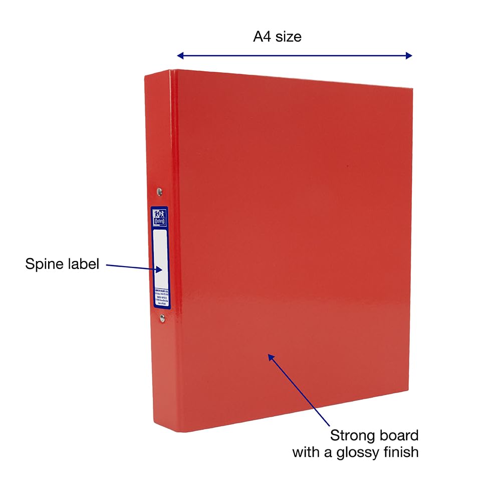 Oxford Premium A4 Ring Binder, Red Single Folder, 25mm Capacity, Laminated
