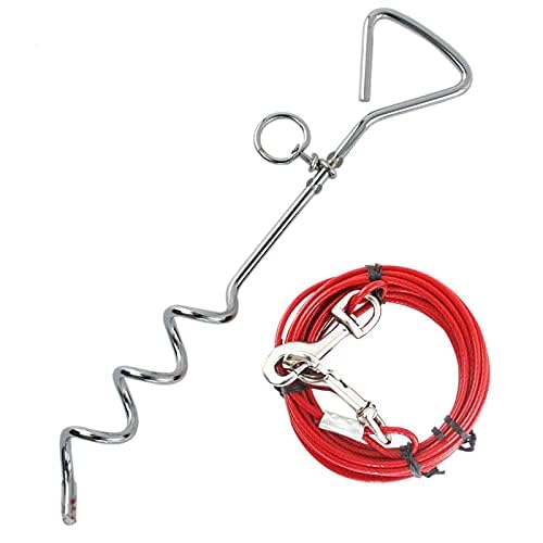 Taylor & Brown Heavy Duty Dog Tie Out Cable with Spiral Ground Stake | 5 Meters Blue/Red