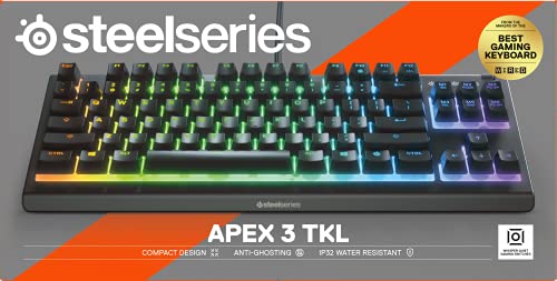 SteelSeries Apex 3 TKL RGB Gaming Keyboard - Tenkeyless Compact Design - IP32 Water & Dust Resistant - English QWERTY - Black