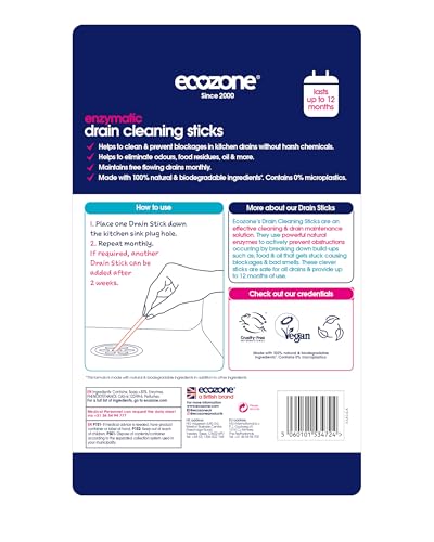 Ecozone Drain Cleaning Sticks - Enzymatic Pipe Unblocker for Kitchen & Bathroom