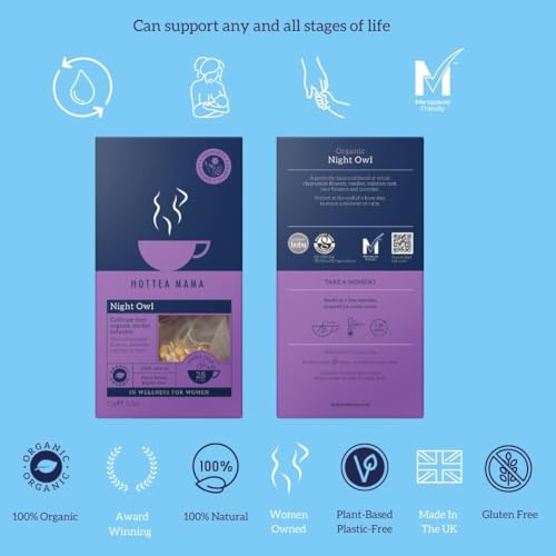 HOTTEA MAMA Night Owl Tea - Natural Sleep Supporting Herbal Tea for Women, Caffeine-Free, 15 Whole Leaf Tea Bags